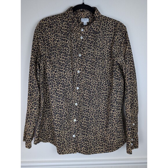 J Crew Blouse Women's XL Cheetah Animal Print Button Up Long Sleeve Collared - Picture 1 of 11